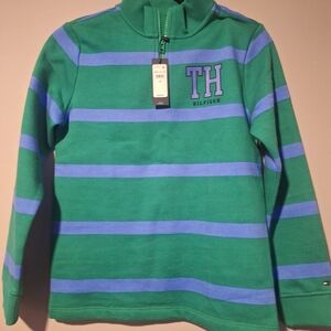 Tommy Hilfiger Kids Green & Blue Striped Half-Zip Sweatshirt